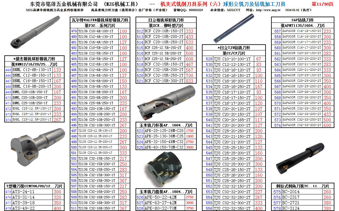 MZG品牌36-11球形立铣刀及钻铣刀具，企业QQ800001819微信公众服务号MZGCUT